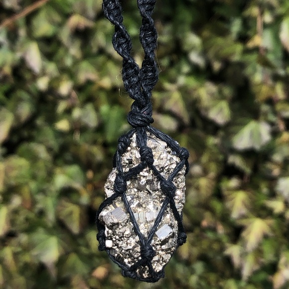 Pyrite Raw Macrame Necklace - Picture 5 of 7